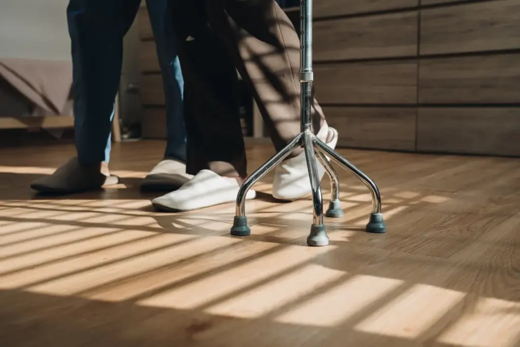 Clean assisted living flooring maintained with low odor protective coatings for safer mobility and reduced chemical exposure.