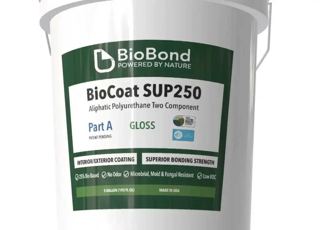 BioBond BioCoat SUP250 plant-based antimicrobial protective coating in a 5-gallon pail, designed for industrial surface protection with low VOC performance.